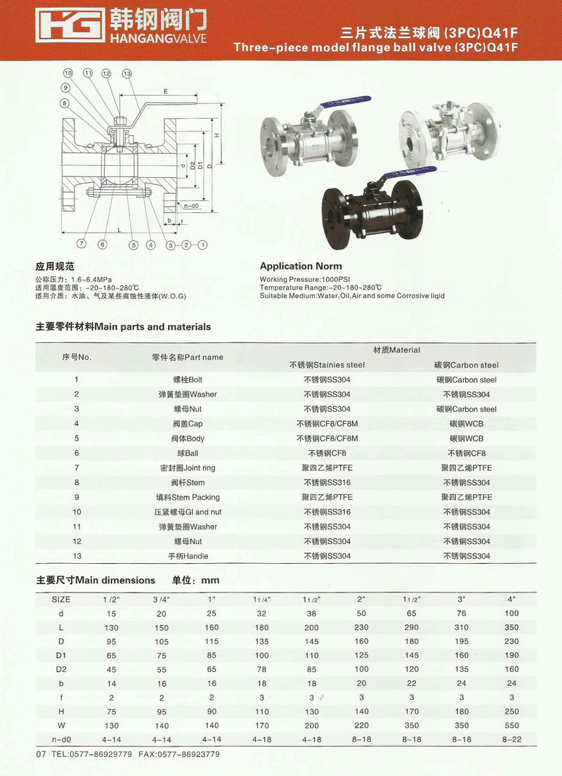 三片式法蘭球閥